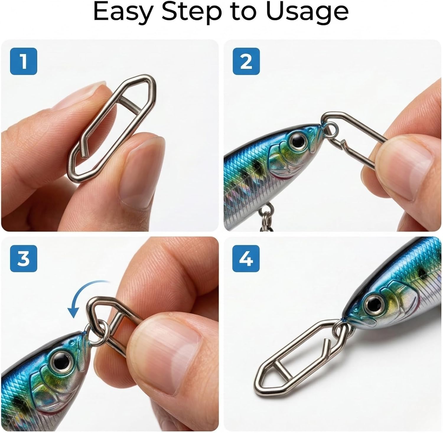 ELLYCIO 200-Piece Speed Clips for Fishing Lures, High-Strength Stainless Steel Fishing Clips for Quick Change, Lure Connector Tackle for Saltwater and Freshwater — Thumbnail 4