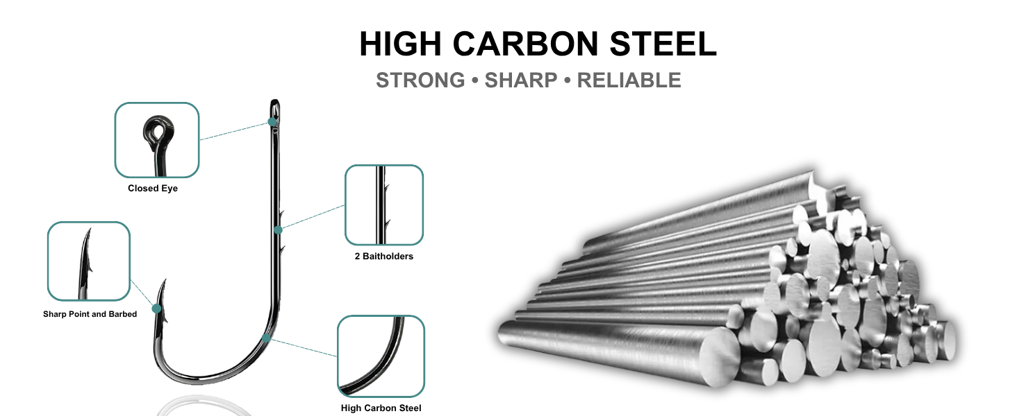 ELLYCIO offset point baitholder hooks showing sharp needle-style tip for quick hook sets