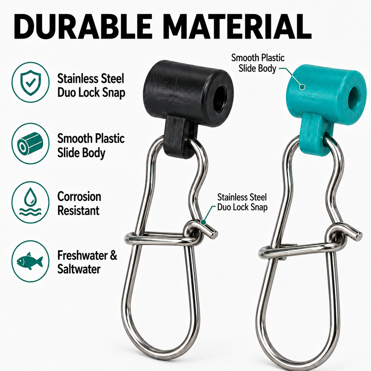 ELLYCIO 30Pcs Sinker Slides for Fishing, Fishing Weight Sliders with Duo Lock Snaps, Heavy Duty Sinker Slider Connectors for Catfish Rig, Surf Fishing, Saltwater Freshwater Rigs Size S,L — Thumbnail 3